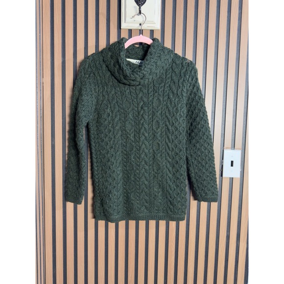 Aran Mór Ireland Green Cable Knit Wool Turtleneck Sweater Women's Size S - Picture 2 of 6